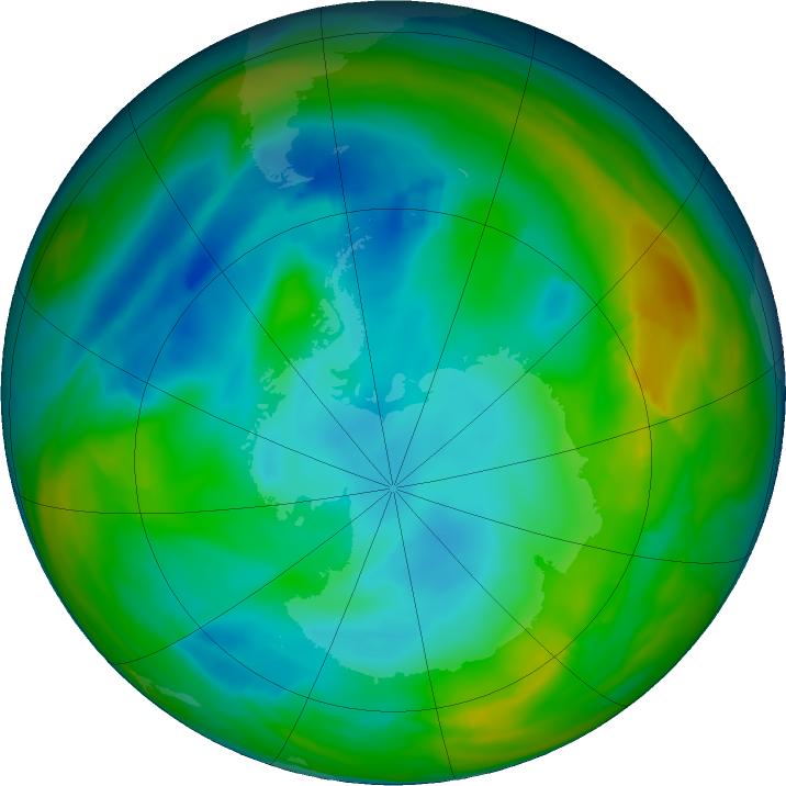 Antarctic ozone map for 09 July 2024